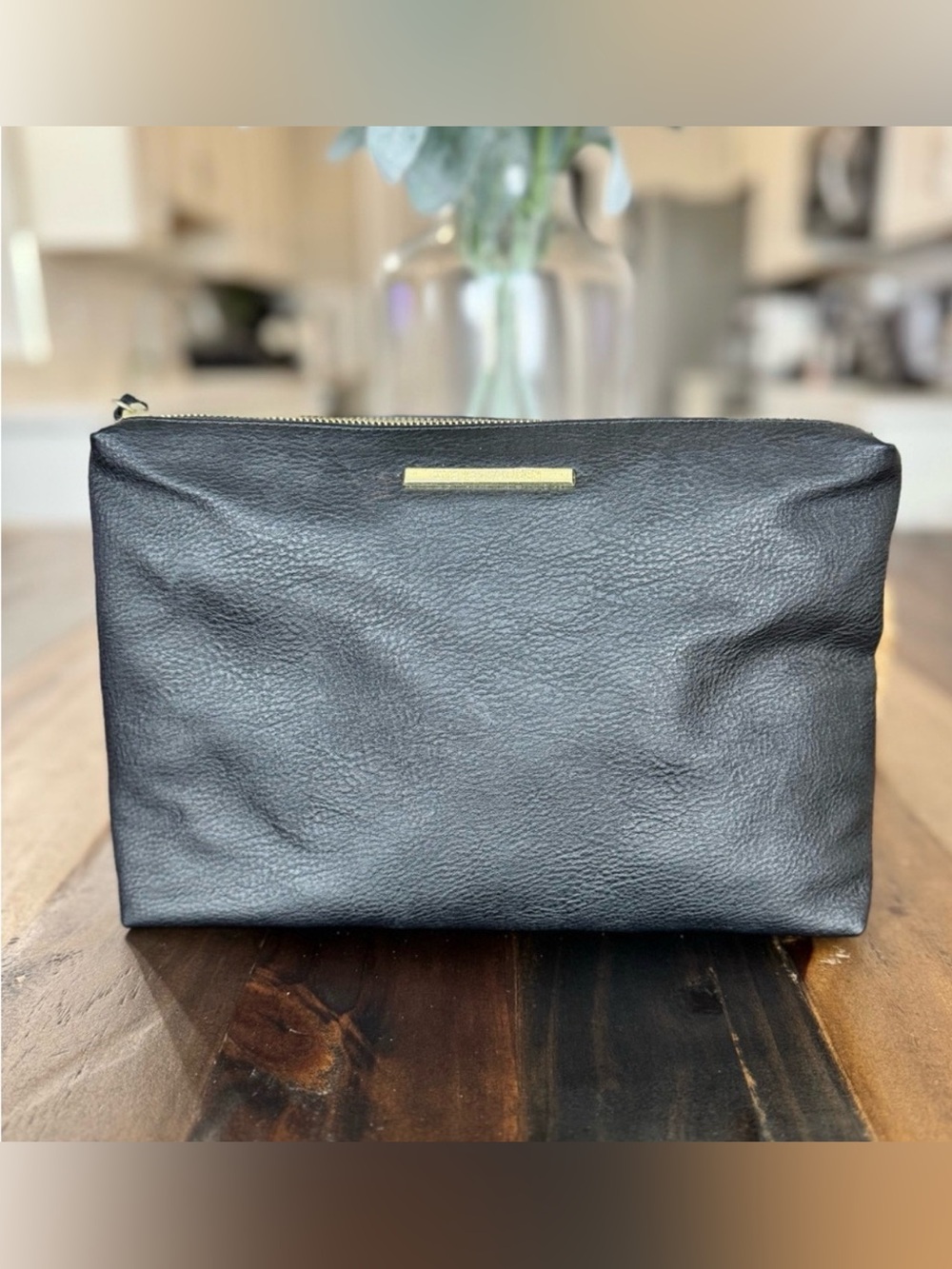 Steve Madden Black Faux Leather Zip Pouch Clutch